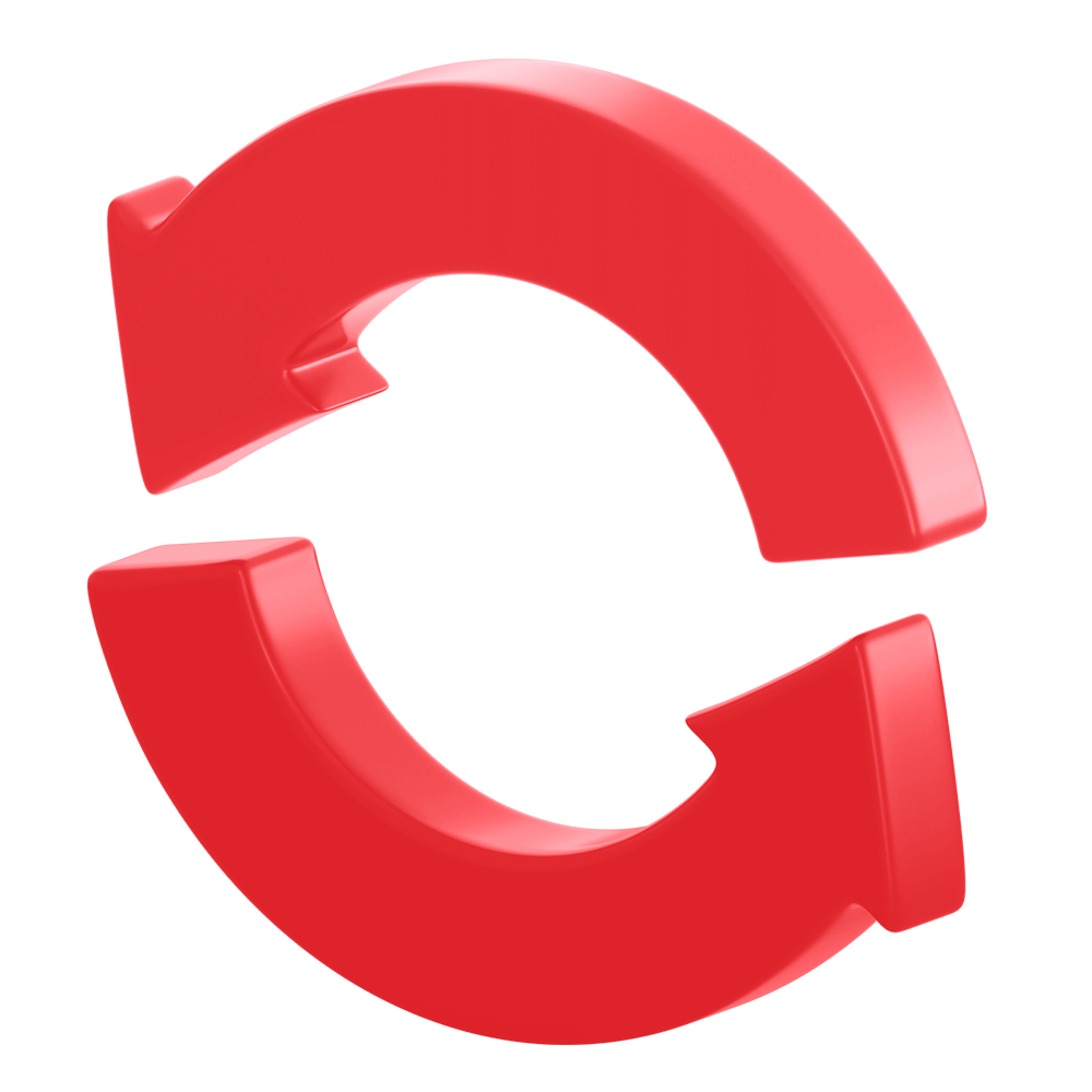 Three-dimensional red refresh or reload arrows forming a circular cycle.